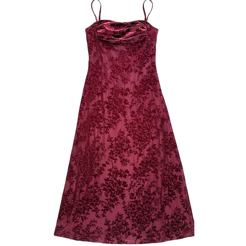 NWT Y2K Velvet Burnout Burgundy Dress Goth Prom 90s Cowl Neck Vamp Steam Punk L
